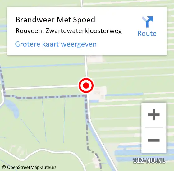 Locatie op kaart van de 112 melding: Brandweer Met Spoed Naar Rouveen, Zwartewaterkloosterweg op 16 juli 2014 09:53