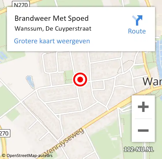 Locatie op kaart van de 112 melding: Brandweer Met Spoed Naar Wanssum, De Cuyperstraat op 2 mei 2022 15:42