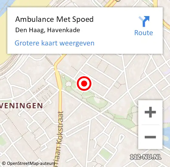 Locatie op kaart van de 112 melding: Ambulance Met Spoed Naar Den Haag, Havenkade op 2 mei 2022 16:02
