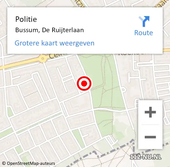 Locatie op kaart van de 112 melding: Politie Bussum, De Ruijterlaan op 2 mei 2022 16:57