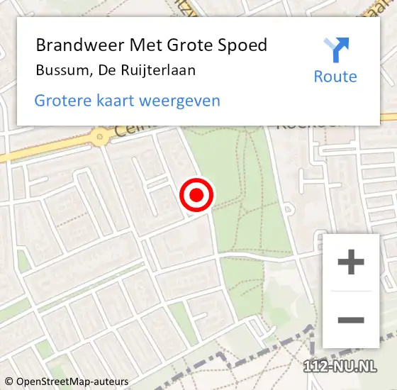 Locatie op kaart van de 112 melding: Brandweer Met Grote Spoed Naar Bussum, De Ruijterlaan op 2 mei 2022 16:59