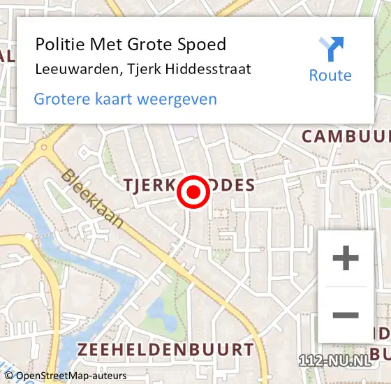 Locatie op kaart van de 112 melding: Politie Met Grote Spoed Naar Leeuwarden, Tjerk Hiddesstraat op 2 mei 2022 17:29