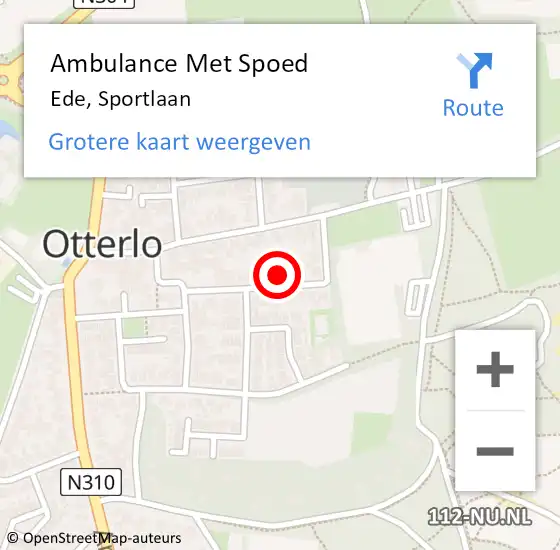 Locatie op kaart van de 112 melding: Ambulance Met Spoed Naar Ede, Sportlaan op 2 mei 2022 17:41