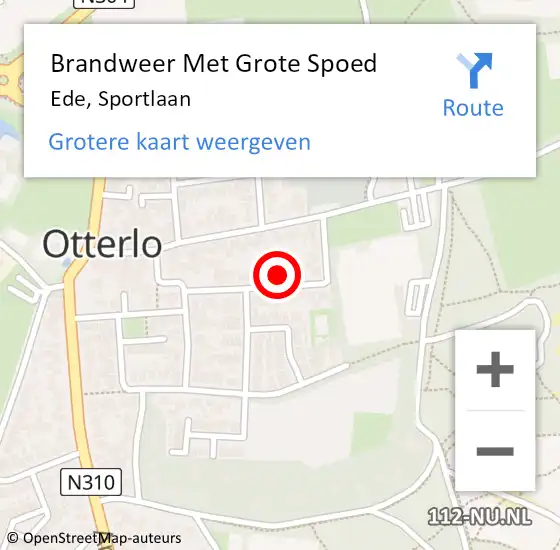 Locatie op kaart van de 112 melding: Brandweer Met Grote Spoed Naar Ede, Sportlaan op 2 mei 2022 17:42