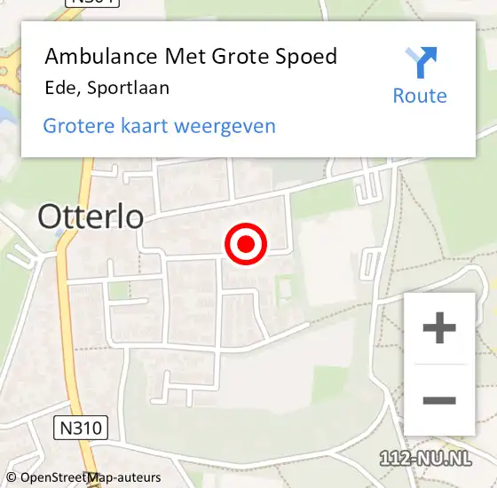 Locatie op kaart van de 112 melding: Ambulance Met Grote Spoed Naar Ede, Sportlaan op 2 mei 2022 17:43