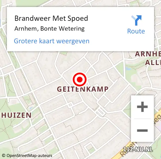 Locatie op kaart van de 112 melding: Brandweer Met Spoed Naar Arnhem, Bonte Wetering op 2 mei 2022 17:45