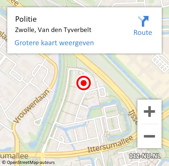 Locatie op kaart van de 112 melding: Politie Zwolle, Van den Tyverbelt op 2 mei 2022 18:01