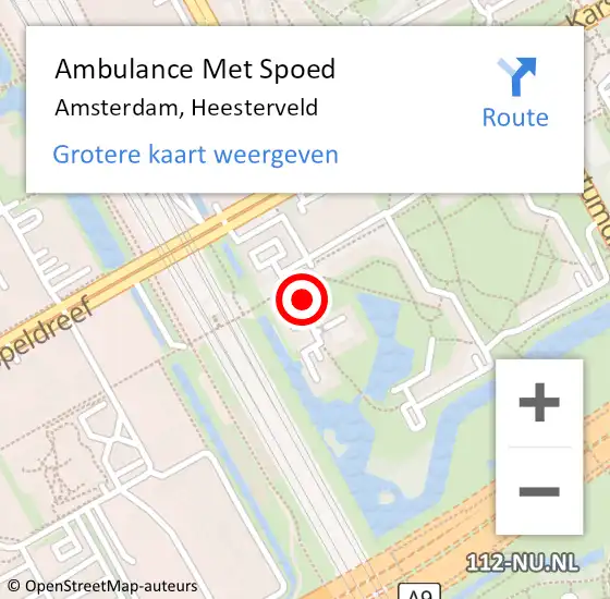 Locatie op kaart van de 112 melding: Ambulance Met Spoed Naar Amsterdam-Zuidoost, Heesterveld op 2 mei 2022 18:36