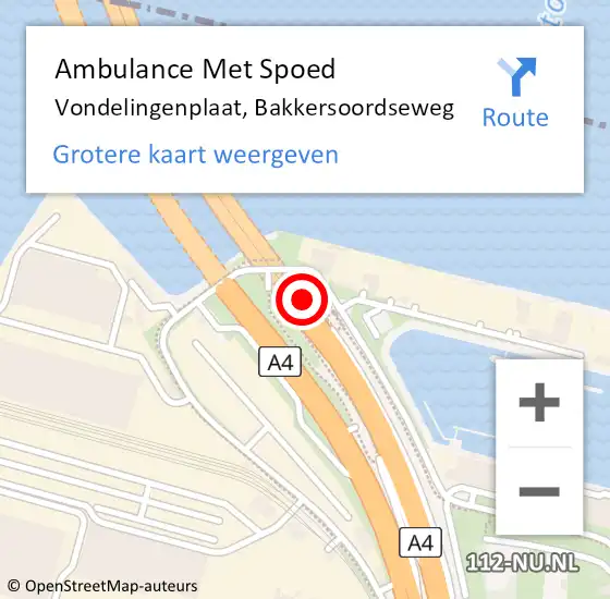 Locatie op kaart van de 112 melding: Ambulance Met Spoed Naar Pernis, Bakkersoordseweg op 2 mei 2022 18:53