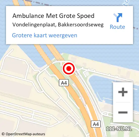 Locatie op kaart van de 112 melding: Ambulance Met Grote Spoed Naar Pernis, Bakkersoordseweg op 2 mei 2022 18:57