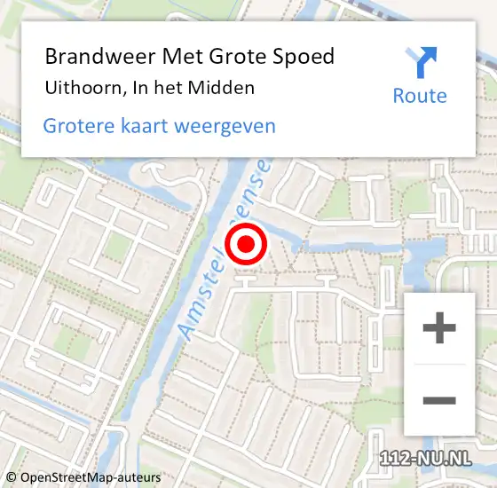 Locatie op kaart van de 112 melding: Brandweer Met Grote Spoed Naar Uithoorn, In het Midden op 2 mei 2022 19:06