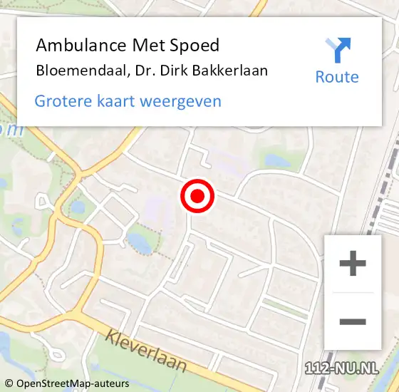 Locatie op kaart van de 112 melding: Ambulance Met Spoed Naar Bloemendaal, Dr. Dirk Bakkerlaan op 2 mei 2022 19:15