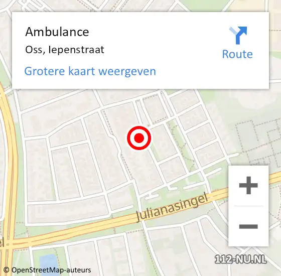 Locatie op kaart van de 112 melding: Ambulance Oss, Iepenstraat op 2 mei 2022 19:33