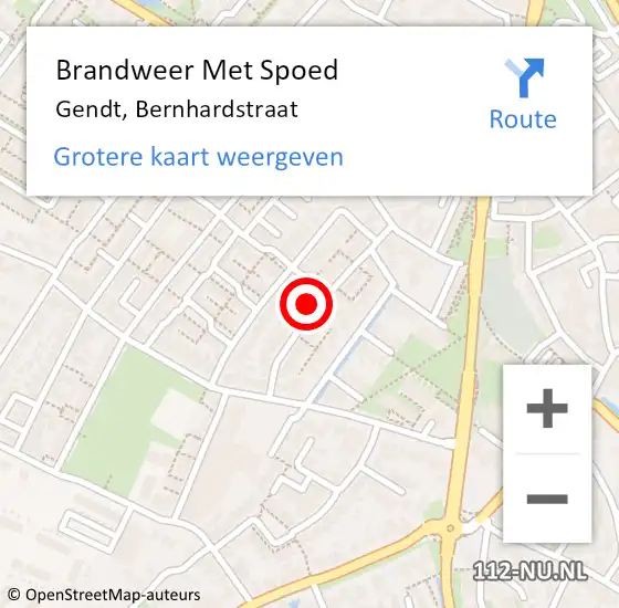 Locatie op kaart van de 112 melding: Brandweer Met Spoed Naar Gendt, Bernhardstraat op 2 mei 2022 19:39