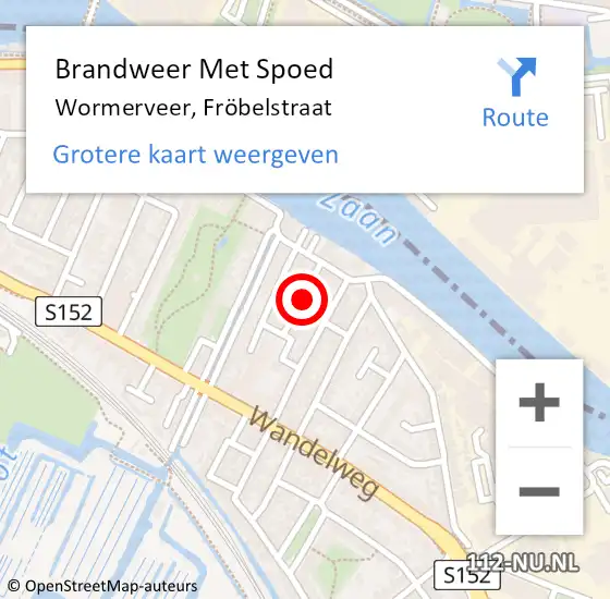 Locatie op kaart van de 112 melding: Brandweer Met Spoed Naar Wormerveer, Fröbelstraat op 2 mei 2022 19:59