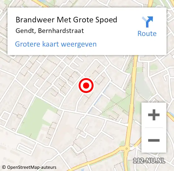 Locatie op kaart van de 112 melding: Brandweer Met Grote Spoed Naar Gendt, Bernhardstraat op 2 mei 2022 20:08