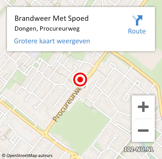 Locatie op kaart van de 112 melding: Brandweer Met Spoed Naar Dongen, Procureurweg op 2 mei 2022 20:30