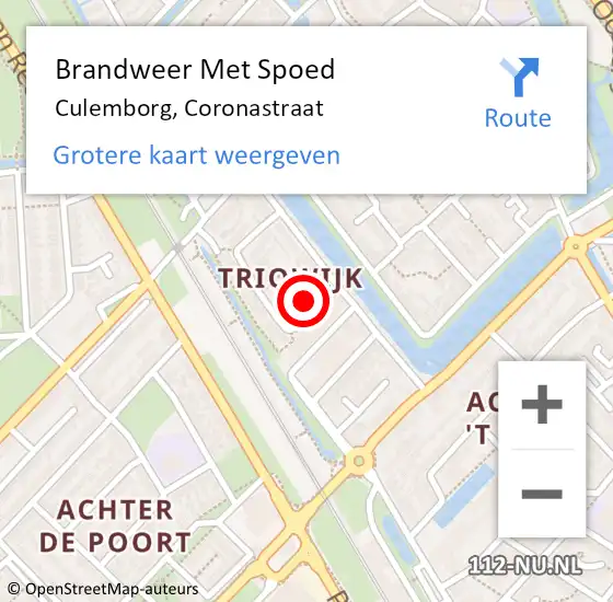 Locatie op kaart van de 112 melding: Brandweer Met Spoed Naar Culemborg, Coronastraat op 16 juli 2014 10:20