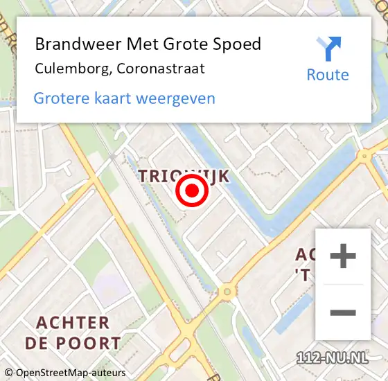 Locatie op kaart van de 112 melding: Brandweer Met Grote Spoed Naar Culemborg, Coronastraat op 16 juli 2014 10:23