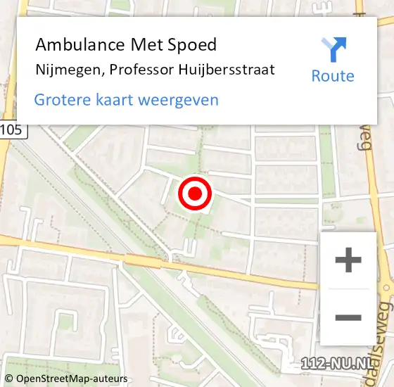 Locatie op kaart van de 112 melding: Ambulance Met Spoed Naar Nijmegen, Professor Huijbersstraat op 2 mei 2022 21:10