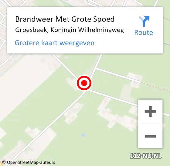 Locatie op kaart van de 112 melding: Brandweer Met Grote Spoed Naar Groesbeek, Koningin Wilhelminaweg op 2 mei 2022 21:54