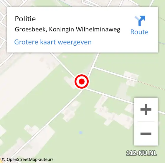 Locatie op kaart van de 112 melding: Politie Groesbeek, Koningin Wilhelminaweg op 2 mei 2022 21:54