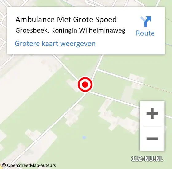 Locatie op kaart van de 112 melding: Ambulance Met Grote Spoed Naar Groesbeek, Koningin Wilhelminaweg op 2 mei 2022 21:54