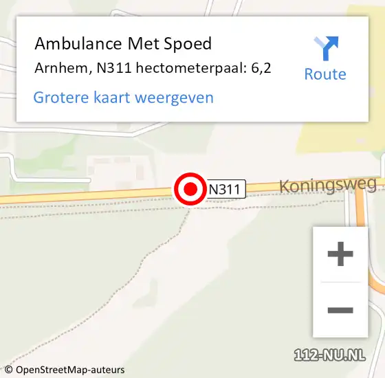 Locatie op kaart van de 112 melding: Ambulance Met Spoed Naar Arnhem, N311 hectometerpaal: 6,2 op 2 mei 2022 21:57