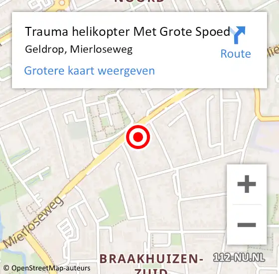 Locatie op kaart van de 112 melding: Trauma helikopter Met Grote Spoed Naar Geldrop, Mierloseweg op 2 mei 2022 21:59