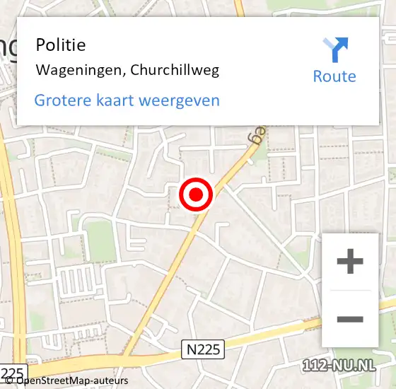 Locatie op kaart van de 112 melding: Politie Wageningen, Churchillweg op 2 mei 2022 22:22