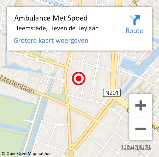 Locatie op kaart van de 112 melding: Ambulance Met Spoed Naar Heemstede, Lieven de Keylaan op 2 mei 2022 22:23