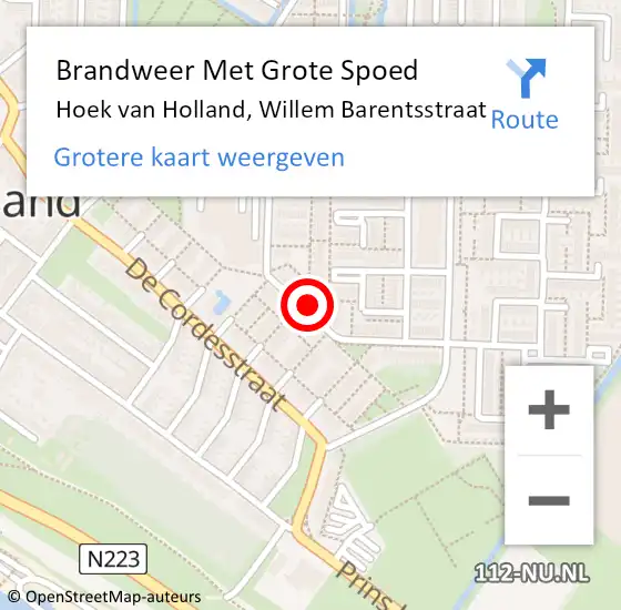 Locatie op kaart van de 112 melding: Brandweer Met Grote Spoed Naar Hoek van Holland, Willem Barentsstraat op 2 mei 2022 22:24