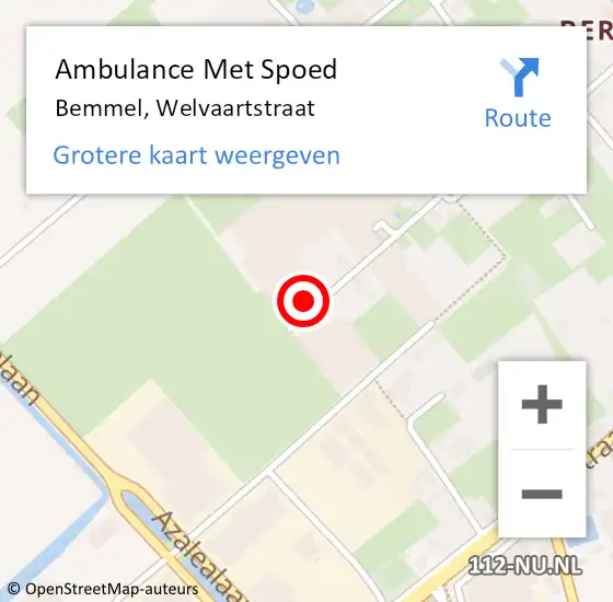 Locatie op kaart van de 112 melding: Ambulance Met Spoed Naar Bemmel, Welvaartstraat op 16 juli 2014 10:29