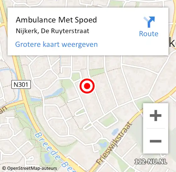 Locatie op kaart van de 112 melding: Ambulance Met Spoed Naar Nijkerk, De Ruyterstraat op 2 mei 2022 23:58