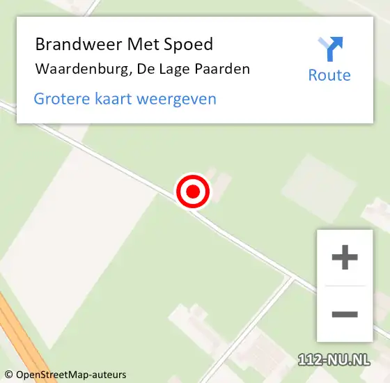 Locatie op kaart van de 112 melding: Brandweer Met Spoed Naar Waardenburg, De Lage Paarden op 3 mei 2022 00:23