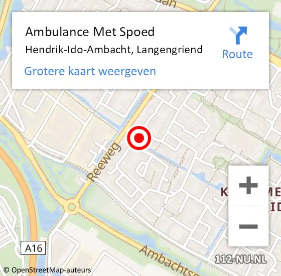 Locatie op kaart van de 112 melding: Ambulance Met Spoed Naar Hendrik-Ido-Ambacht, Langengriend op 3 mei 2022 00:24