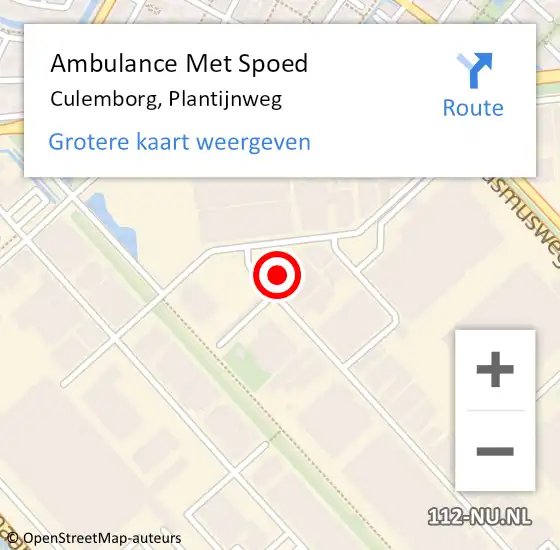 Locatie op kaart van de 112 melding: Ambulance Met Spoed Naar Culemborg, Plantijnweg op 3 mei 2022 00:40