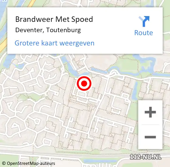 Locatie op kaart van de 112 melding: Brandweer Met Spoed Naar Deventer, Toutenburg op 3 mei 2022 02:38