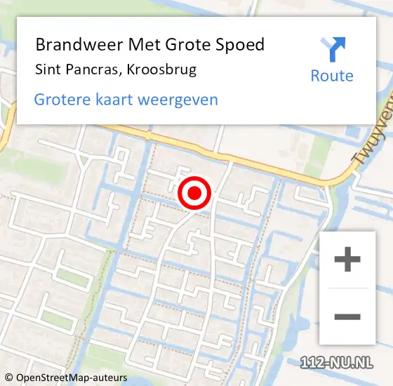 Locatie op kaart van de 112 melding: Brandweer Met Grote Spoed Naar Sint Pancras, Kroosbrug op 16 juli 2014 10:38