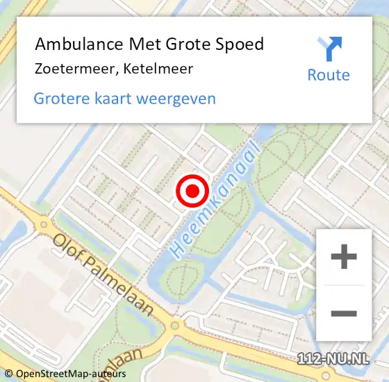 Locatie op kaart van de 112 melding: Ambulance Met Grote Spoed Naar Zoetermeer, Ketelmeer op 3 mei 2022 07:37