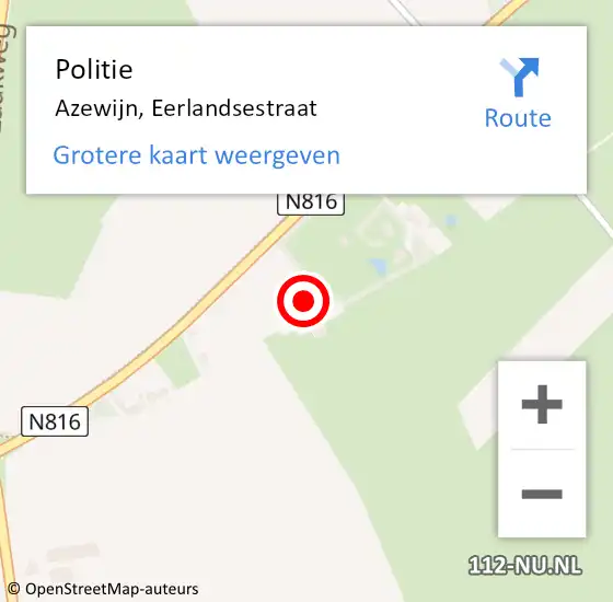 Locatie op kaart van de 112 melding: Politie Azewijn, Eerlandsestraat op 3 mei 2022 08:15