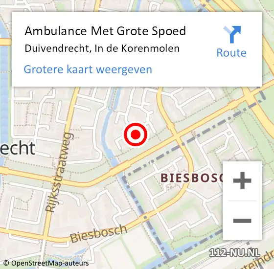 Locatie op kaart van de 112 melding: Ambulance Met Grote Spoed Naar Duivendrecht, In de Korenmolen op 3 mei 2022 08:23