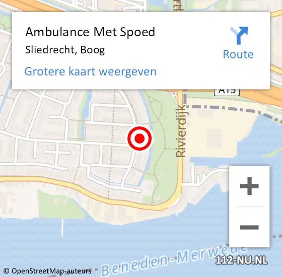 Locatie op kaart van de 112 melding: Ambulance Met Spoed Naar Sliedrecht, Boog op 3 mei 2022 08:39