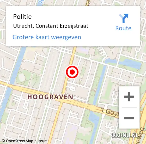 Locatie op kaart van de 112 melding: Politie Utrecht, Constant Erzeijstraat op 3 mei 2022 10:10