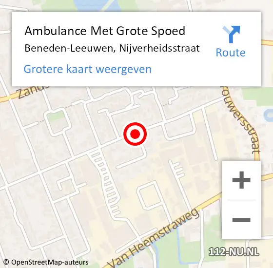 Locatie op kaart van de 112 melding: Ambulance Met Grote Spoed Naar Beneden-Leeuwen, Nijverheidsstraat op 16 juli 2014 10:58
