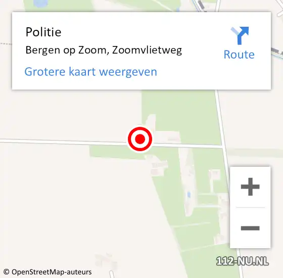 Locatie op kaart van de 112 melding: Politie Bergen op Zoom, Zoomvlietweg op 3 mei 2022 10:25