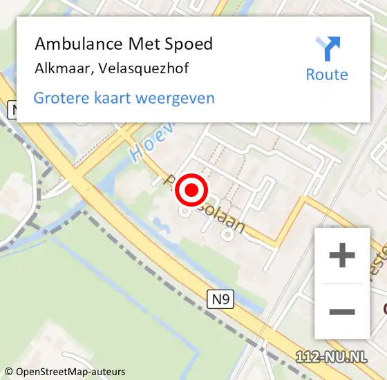 Locatie op kaart van de 112 melding: Ambulance Met Spoed Naar Alkmaar, Velasquezhof op 3 mei 2022 10:26