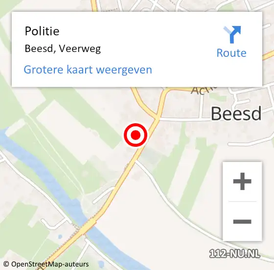 Locatie op kaart van de 112 melding: Politie Beesd, Veerweg op 3 mei 2022 11:14