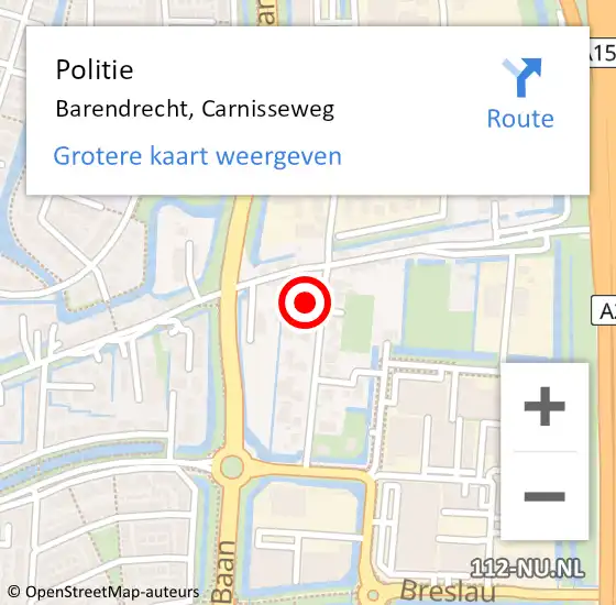 Locatie op kaart van de 112 melding: Politie Barendrecht, Carnisseweg op 3 mei 2022 11:31