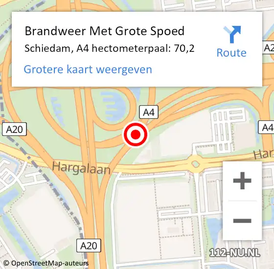 Locatie op kaart van de 112 melding: Brandweer Met Grote Spoed Naar Schiedam, A4 hectometerpaal: 70,2 op 3 mei 2022 11:38